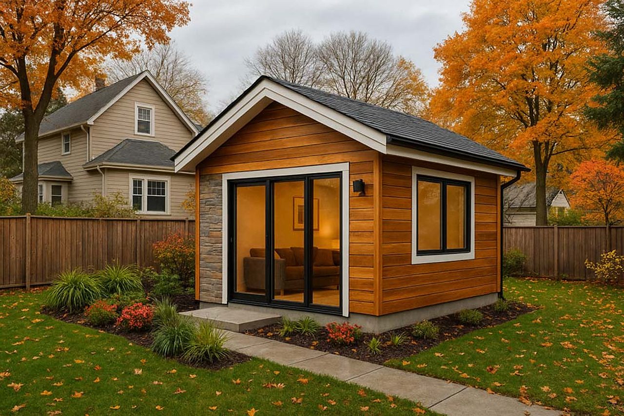 Modern detached backyard ADU behind a home in Ontario