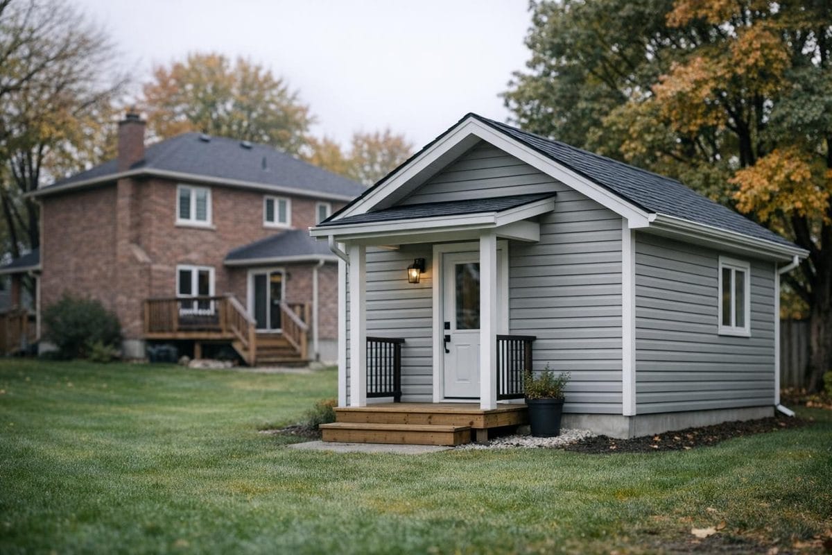 Newly built accessory dwelling unit beside a residential home in an Ontario neighborhood